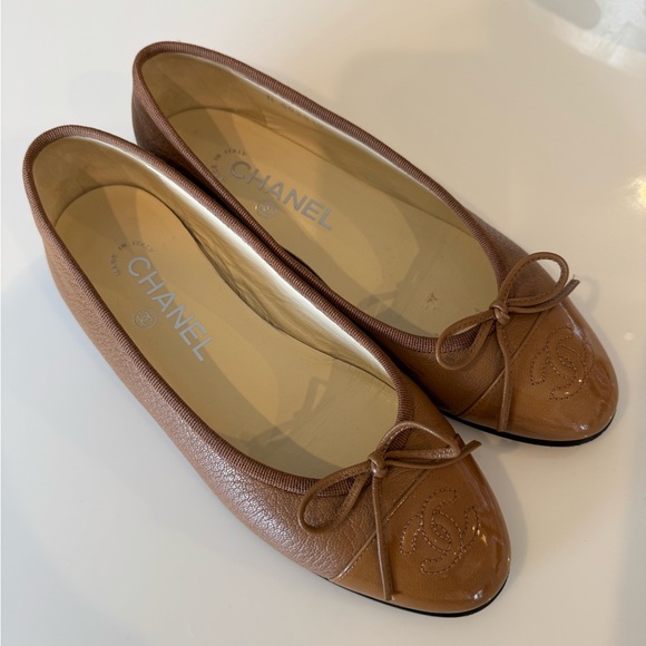 Chanel CC Logo Caramel Brown Classic Quilted Ballet Flats Authentic Size EU 36 - Picture 1 of 8